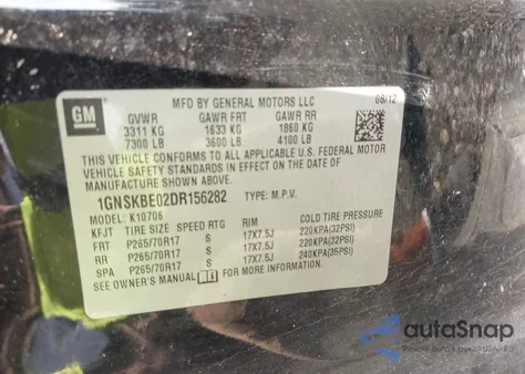 2013 Chevrolet Tahoe K1500 Lt z USA, uszkodzony, nr VIN 1GNSKBE02DR156282